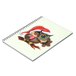 Cute Baby Owl In Christmas Hat and Gift - Painting Notebook