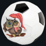 Cute Baby Owl In Christmas Hat Soccer Ball Gift<br><div class="desc">Soccer Ball with Cute Baby Owl In Christmas Hat and Gift - Cartoon Bird Painting Funny Collection - Choose / Add Your Unique Text / Name / Colour - Make Your Special Soccer Balls Gift - Resize and move or remove / add elements - image / text with customisation tool....</div>