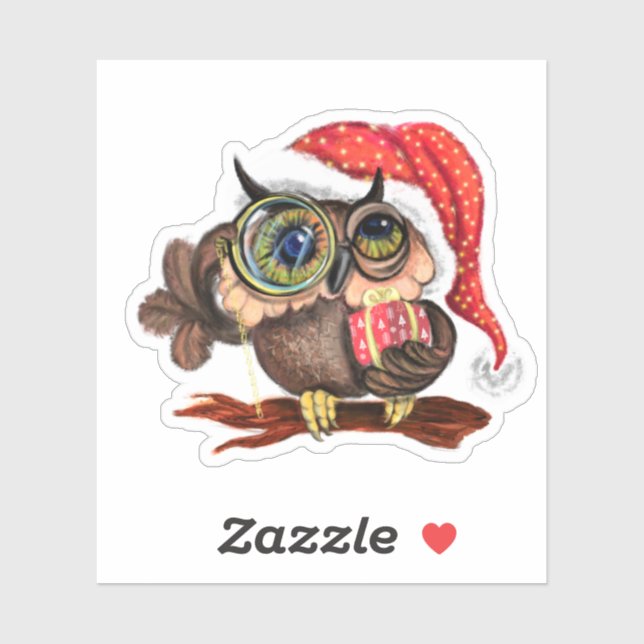 Cute Baby Owl In Christmas Hat Sticker (Sheet)
