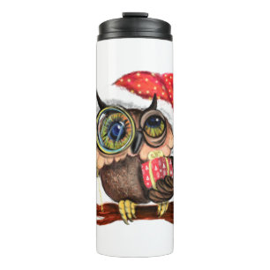 Cute Baby Owl In Christmas Hat Thermal Tumbler