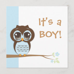 Cute Baby Owl It's a Boy Baby Shower Invitation