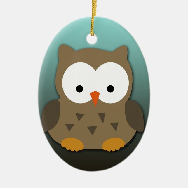 Cute Baby Owl Personalised Ceramic Tree Decoration (Front)