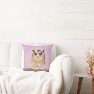 Cute Baby Owl - Pink Cushion