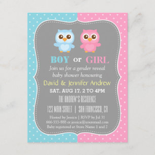 Cute Baby Owl Theme Gender Reveal Party Invitation