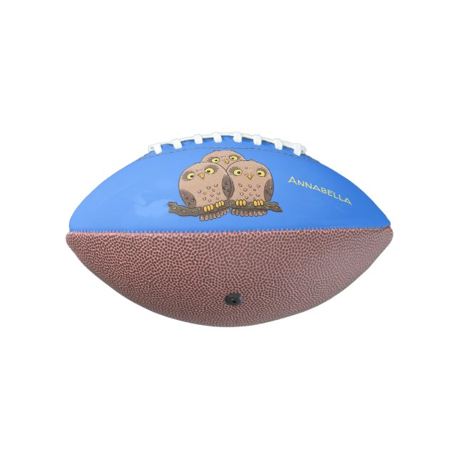 Cute baby owl trio cartoon illustration american football (Rotated 270)