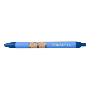 Cute baby owl trio cartoon illustration black ink pen
