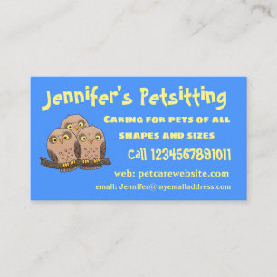 Cute baby owl trio cartoon illustration business card