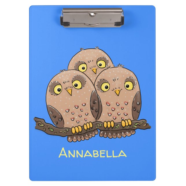 Cute baby owl trio cartoon illustration clipboard (Front)