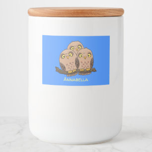 Cute baby owl trio cartoon illustration food label