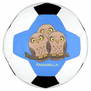 Cute baby owl trio cartoon illustration football