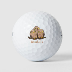 Cute baby owl trio cartoon illustration golf balls