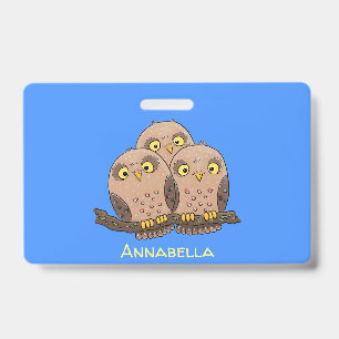 Cute baby owl trio cartoon illustration ID badge