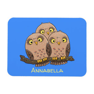 Cute baby owl trio cartoon illustration magnet