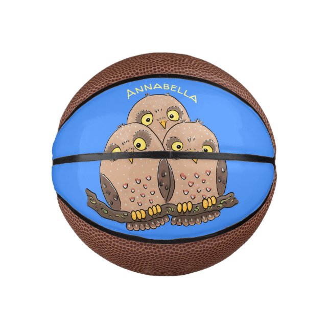 Cute baby owl trio cartoon illustration mini basketball (Front)