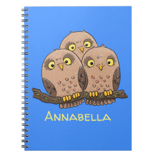 Cute baby owl trio cartoon illustration notebook