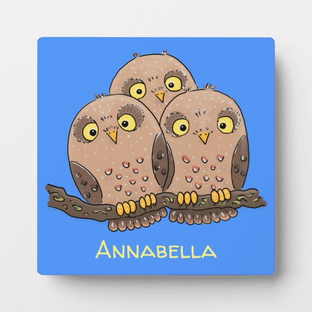 Cute baby owl trio cartoon illustration plaque (Front)
