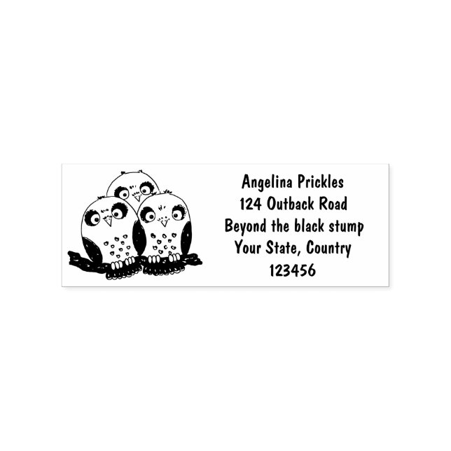 Cute baby owl trio cartoon illustration rubber stamp (Imprint)