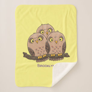 Cute baby owl trio cartoon illustration sherpa blanket