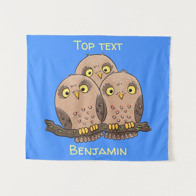 Cute baby owl trio cartoon illustration  tapestry (Front (Horizontal))