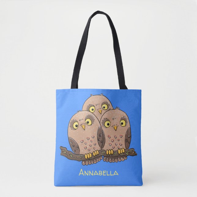 Cute baby owl trio cartoon illustration tote bag (Front)