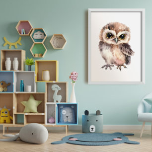 Cute baby Owl watercolor Poster