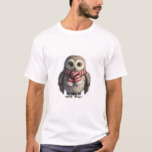 Cute Baby Owl Wearing a Striped Scarf T-Shirt