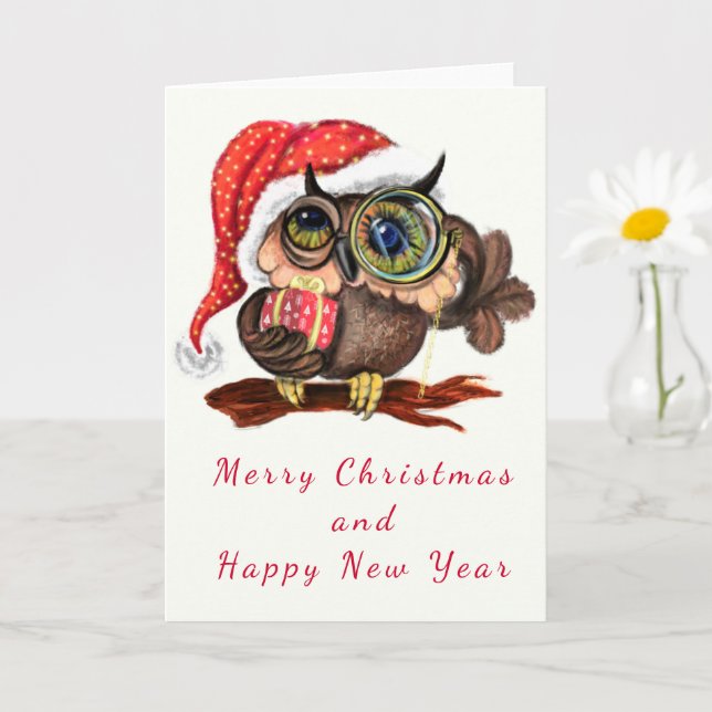 Cute Baby Owl with Gift Christmas Card (Small Plant)