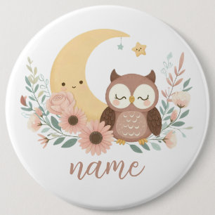 Cute baby owl with moon 6 cm round badge