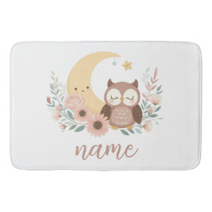 Cute baby owl with moon bath mat