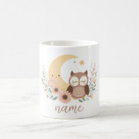 Cute baby owl with moon
