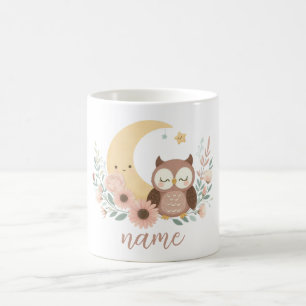 Cute baby owl with moon coffee mug