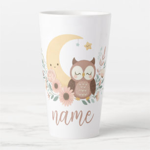 Cute baby owl with moon latte mug