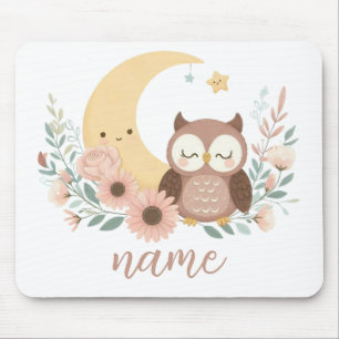 Cute baby owl with moon mouse mat
