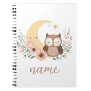 Cute baby owl with moon notebook