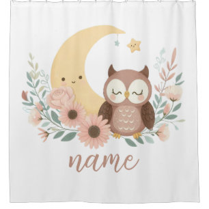 Cute baby owl with moon shower curtain