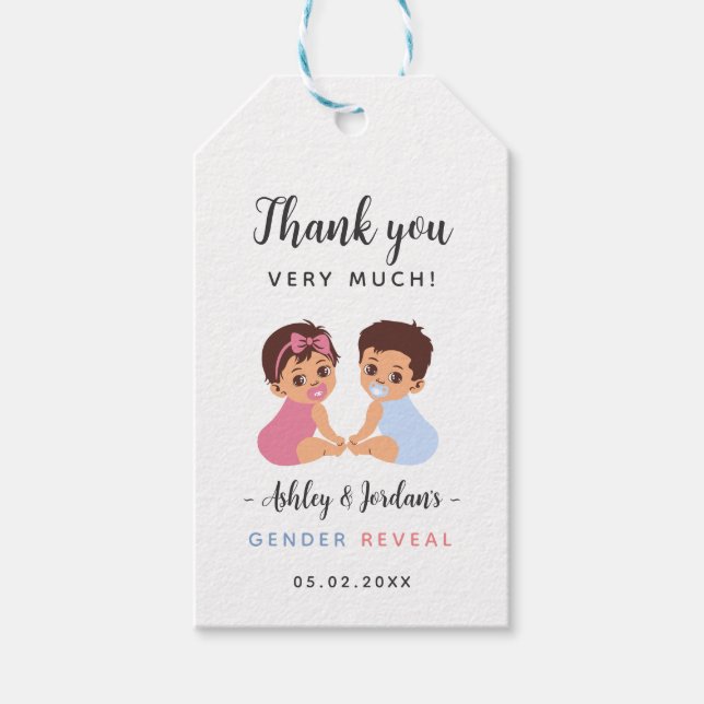 Cute Baby Pacifier Gender Reveal Party Gift Tag (Front)