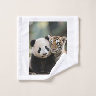 Cute Baby Panda and Tiger Cub Wildlife Baby Blanke Wash Cloth
