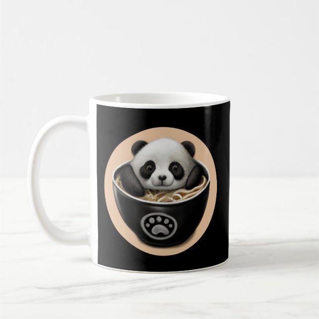 Cute Baby Panda Bear Bathing In A Bowl Of Ramen Coffee Mug (Left)
