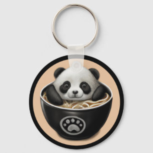 Cute Baby Panda Bear Bathing In A Bowl Of Ramen Key Ring