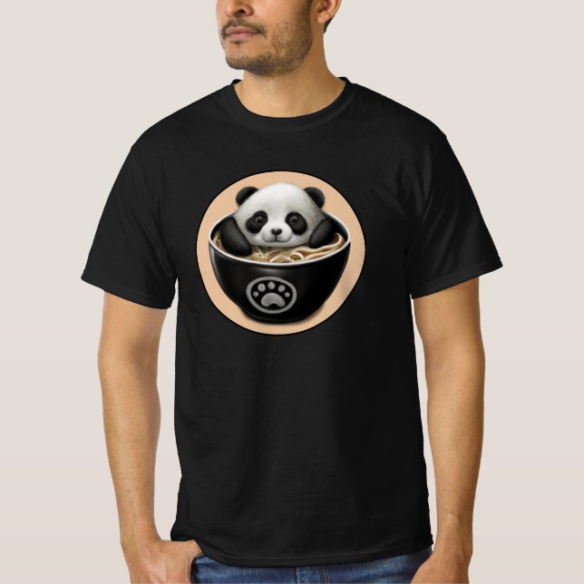Cute Baby Panda Bear Bathing In A Bowl Of Ramen T-Shirt (Front)