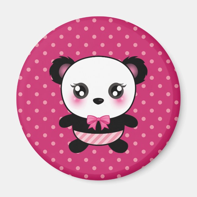 Cute Baby Panda Bear Pink Polka Dots Pattern Magnet (Front)