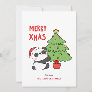Cute Baby Panda Bear With Christmas Tree Holiday Card