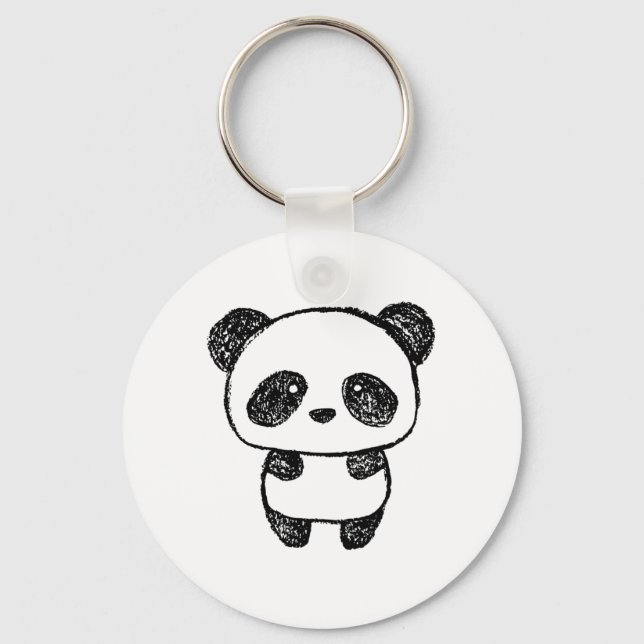 Cute Baby Panda Drawn in Charcoal #3 Key Ring (Front)