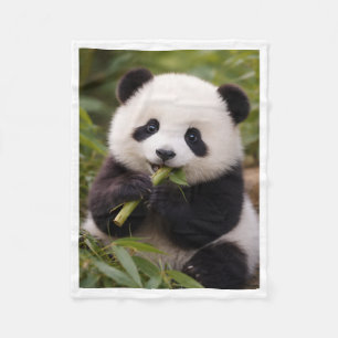 Cute Baby Panda Eating Bamboo Fleece Baby Blanket