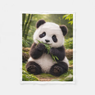Cute Baby Panda Eating Bamboo Fleece Blanket