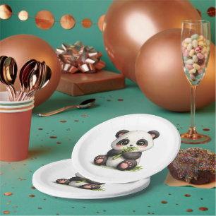 Cute Baby Panda Eating Bamboo Paper Plates