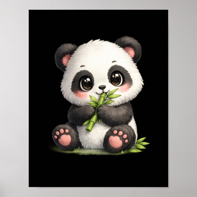 Cute Baby Panda Eating Bamboo Poster  (Front)