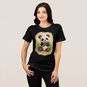 Cute Baby Panda Eating Bamboo Watercolor T-Shirt Tri-Blend Shirt