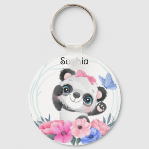 Cute Baby Panda Flower Wreath Custom Name     Keyc Key Ring