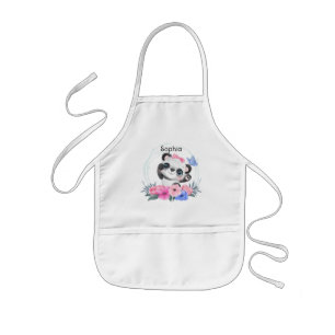 Cute Baby Panda Flower Wreath Custom Name        Kids Apron